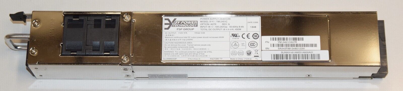 450W Power Supply FSP 3Y Power Technology YM-2451C for Infoblox Trinzic 1400