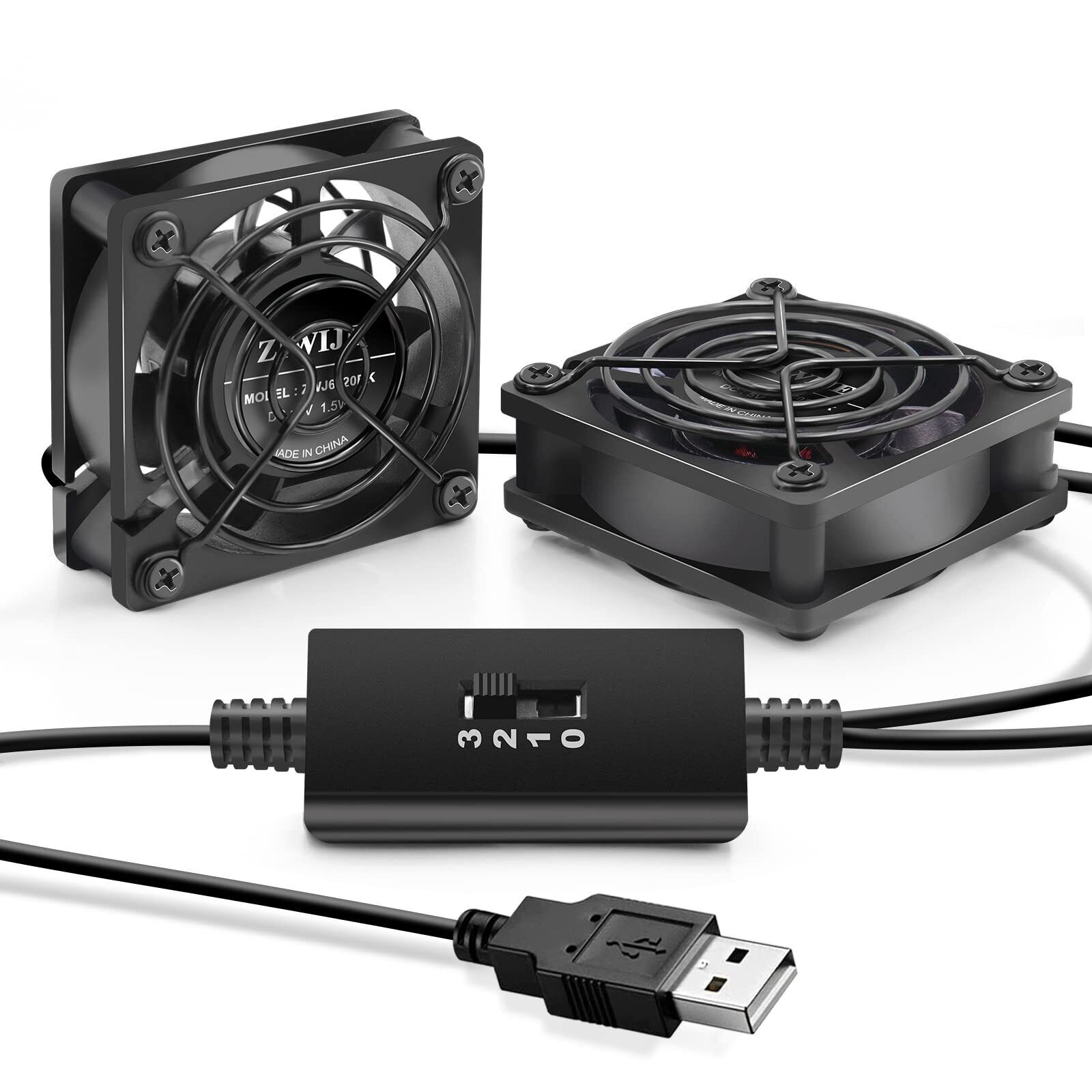 ZIWIJE Dual USB Cooling Fan 60mm with Speeds Control 5V Ball Bearing Mini USB...