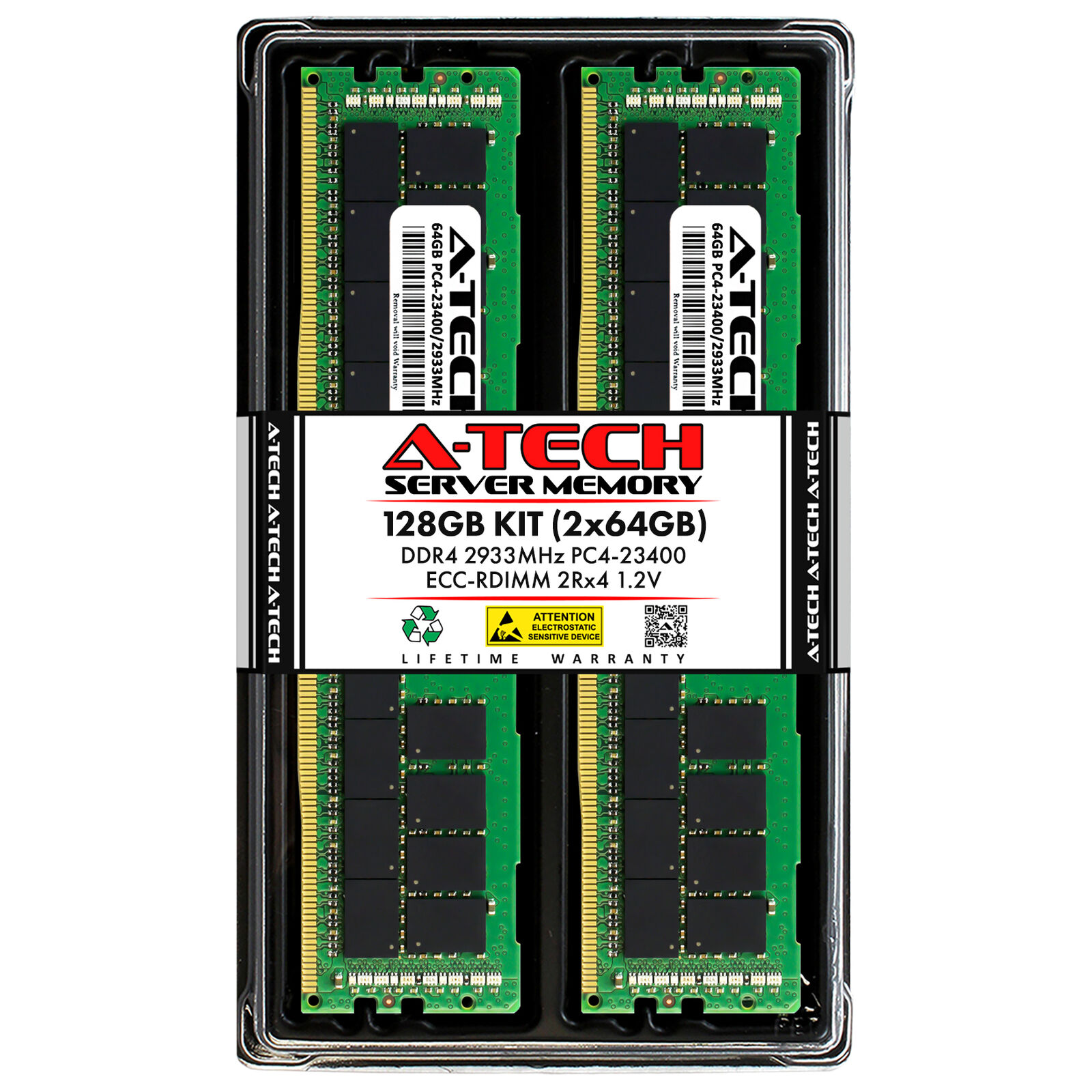 A-Tech 128GB 2x 64GB 2Rx4 PC4-23400 DDR4 2933 ECC REG RDIMM Server Memory RAM