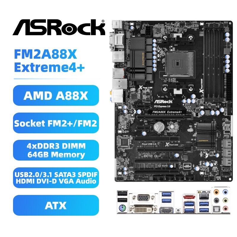 ASRock FM2A88X Extreme4+ Motherboard ATX AMD A88X FM2+/FM2 DDR3 SATA3 HDMI SPDIF