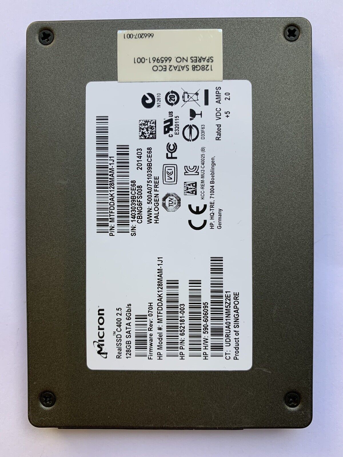 Micron Solid State Drive128 GB SATA 6gb/s C400 2.5” SSD Model MTFDDAK128MAM-1J1