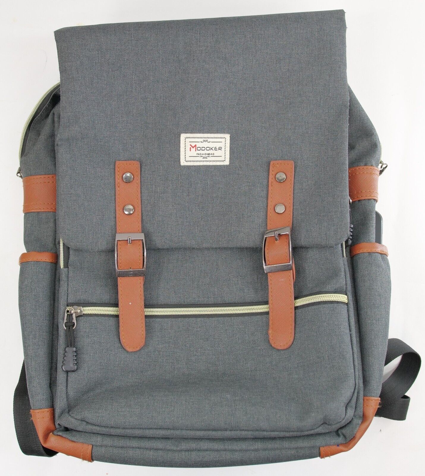 Modoker Vintage look Laptop Backpack Fashion Bag w USB Charging Gray