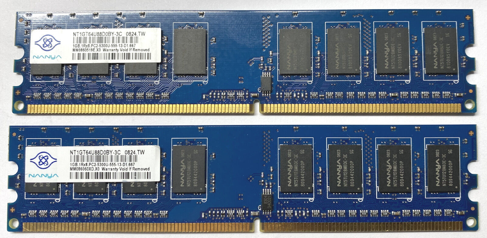 2 pcs of = 2GB = NANYA 1GB 1Rx8 PC2-5300U Desktop Ram NT1GT64U88D0BY-3C