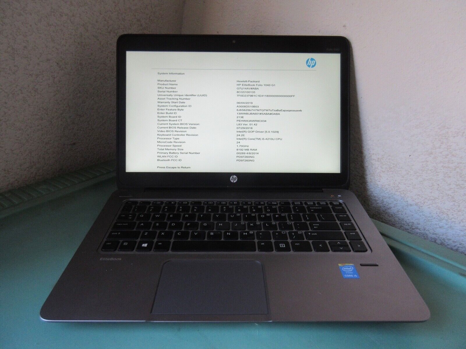 HP EliteBook Folio 1040 G1 Laptop Parts/Repair BOOT Core i5-4210U 8GB RAM NO HD