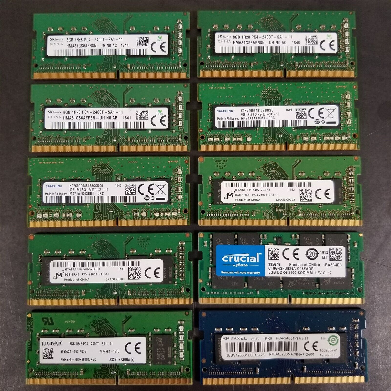 Lot of 10 Mixed Major Brands 8GB PC4-2400MHz DDR4 19200 Laptop Memory Ram TESTED