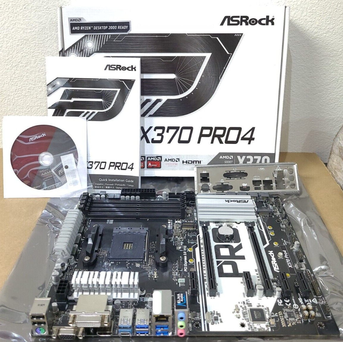 ASRock X370 PRO4 AMD AM4 Ryzen Motherboard PCIe/Gigabit/USB3/NVMe/SATA/DVI/HDMI