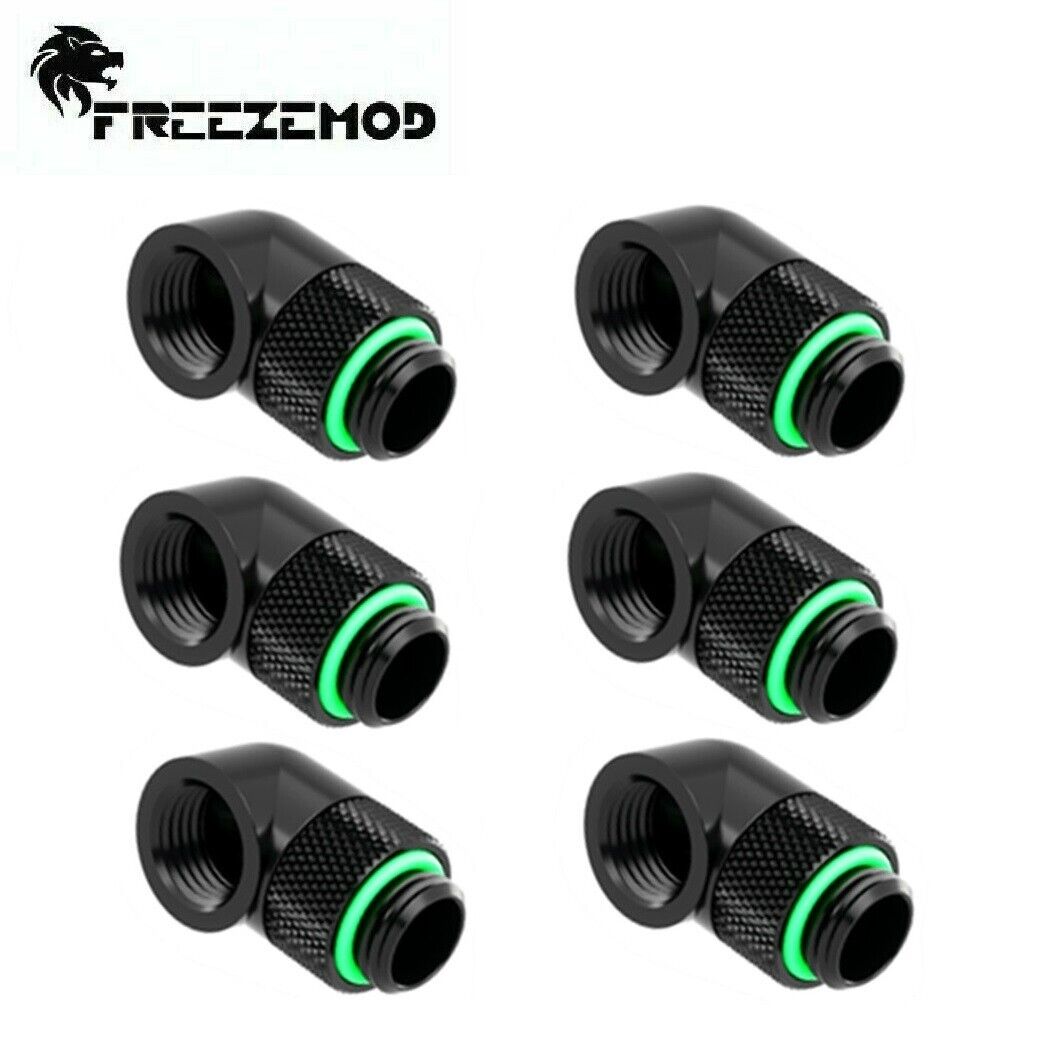 6 Pcs of FreezeMod Angled 90 Degree G1/4 Rotary Fitting Male to Female Black