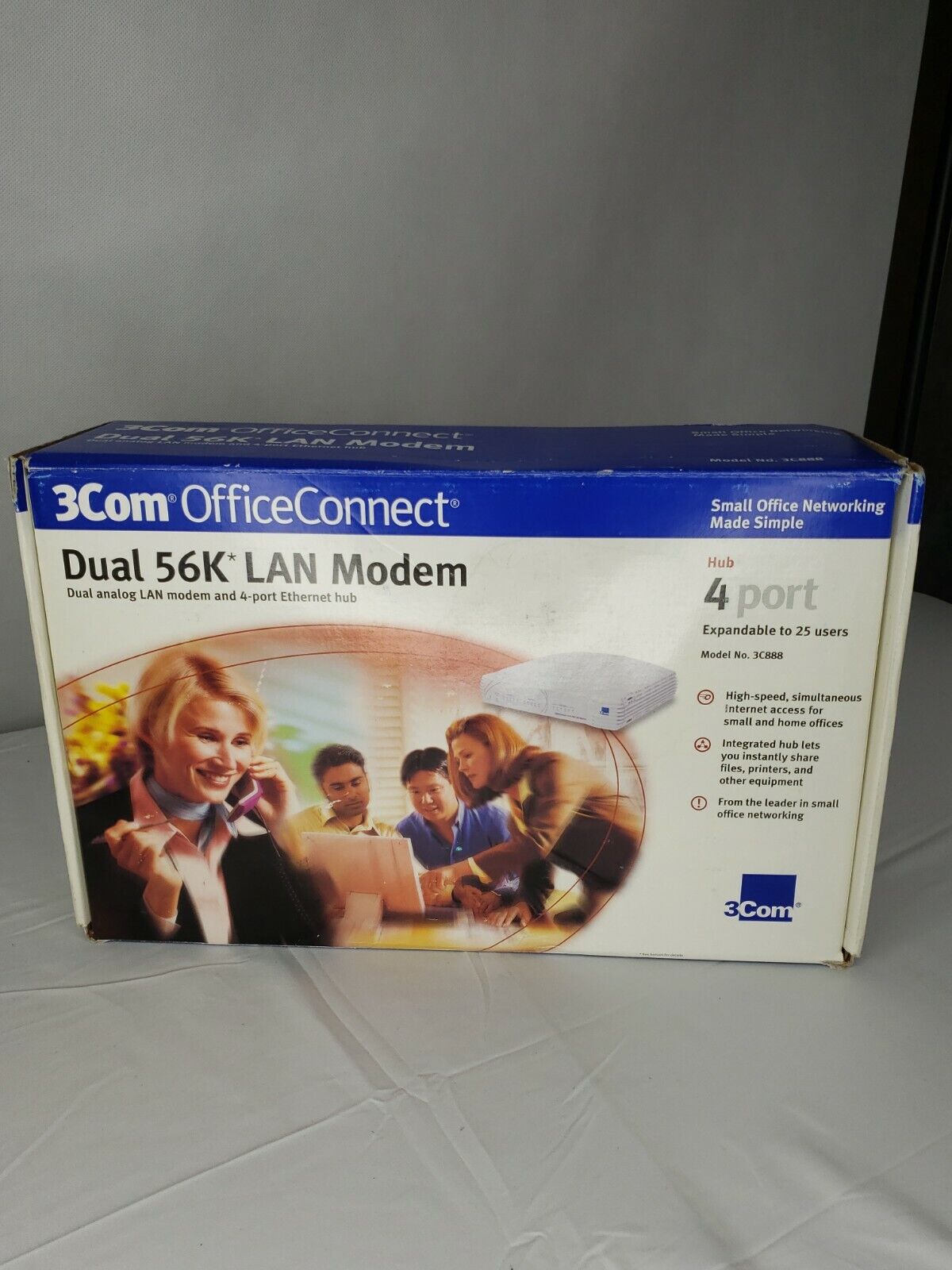 3Com OfficeConnect 56k LAN Modem 3C888. Hub 4 port expandable to 25 users .