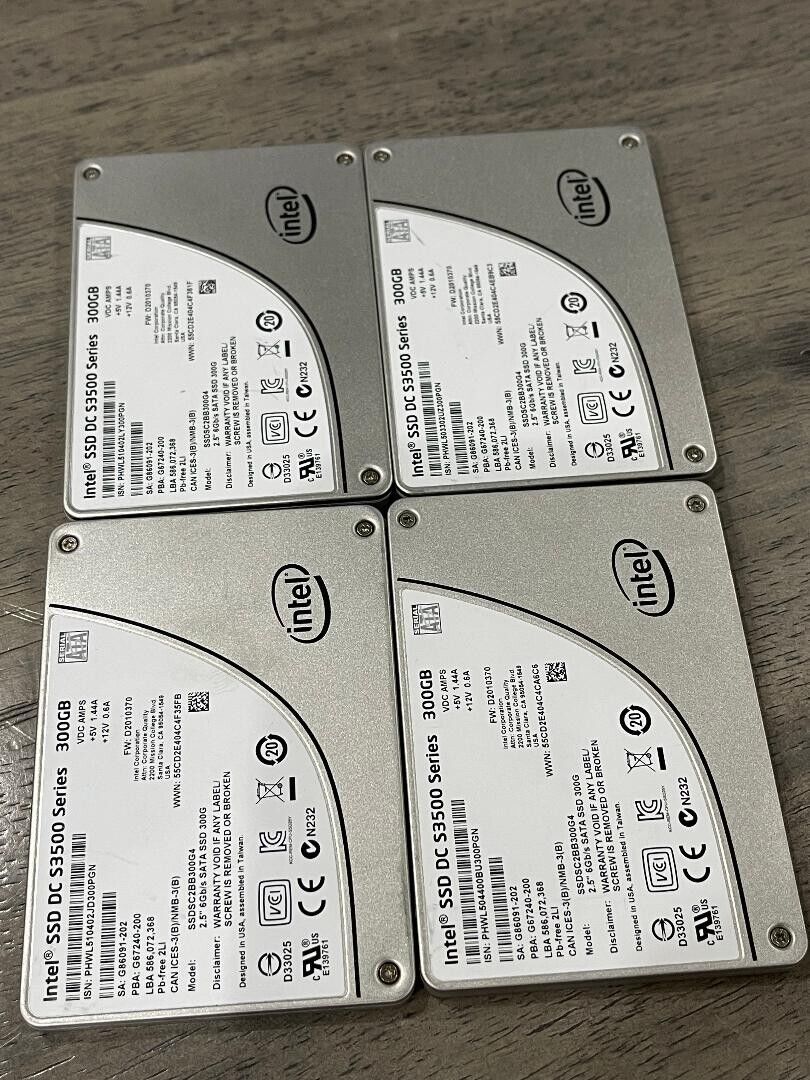 (Set of 4) Intel SSD DC S3500 Series SSDSC2BB300G4 300GB 2.5 SATA SSD