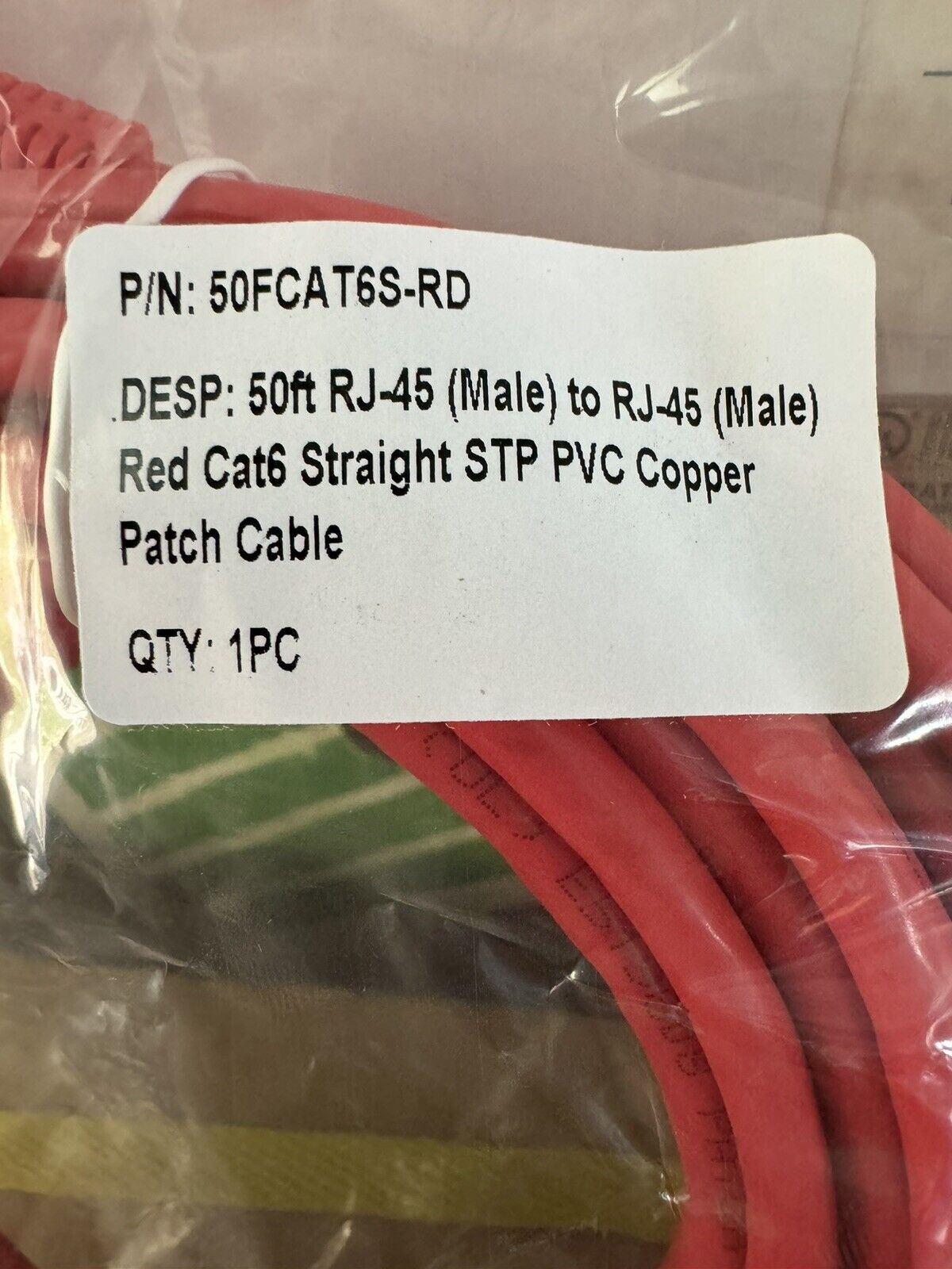 Cat 6 RED Ethernet Cable 50FT RJ-45 (MALE) TO RJ-45 (MALE) SHIELDED