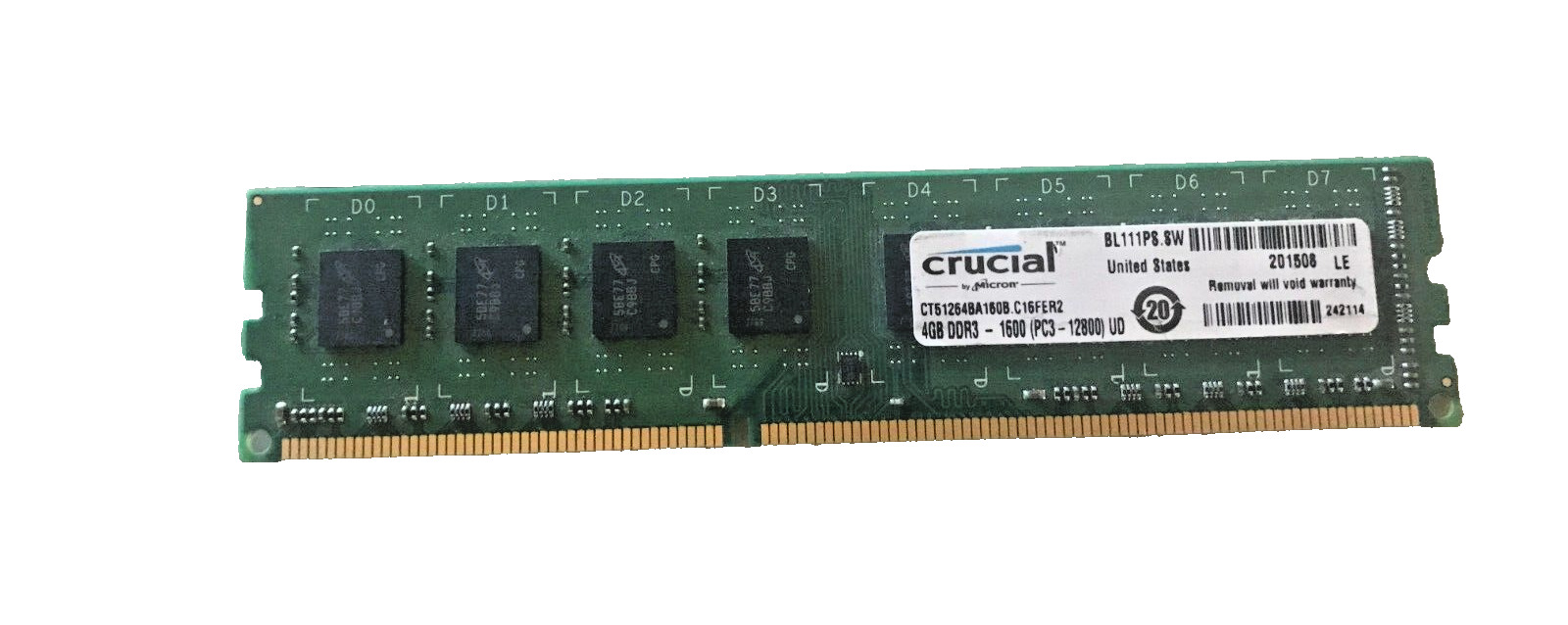 Crucial 4GB CT51264BA160B.C16FER2 DDR3-1600 Desktop Memory RAM