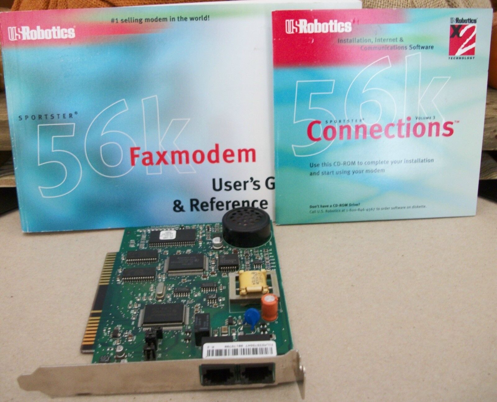 U S ROBOTICS  56k FAX MODEM    BOOK & CIRCUIT BOARD & CD ROM