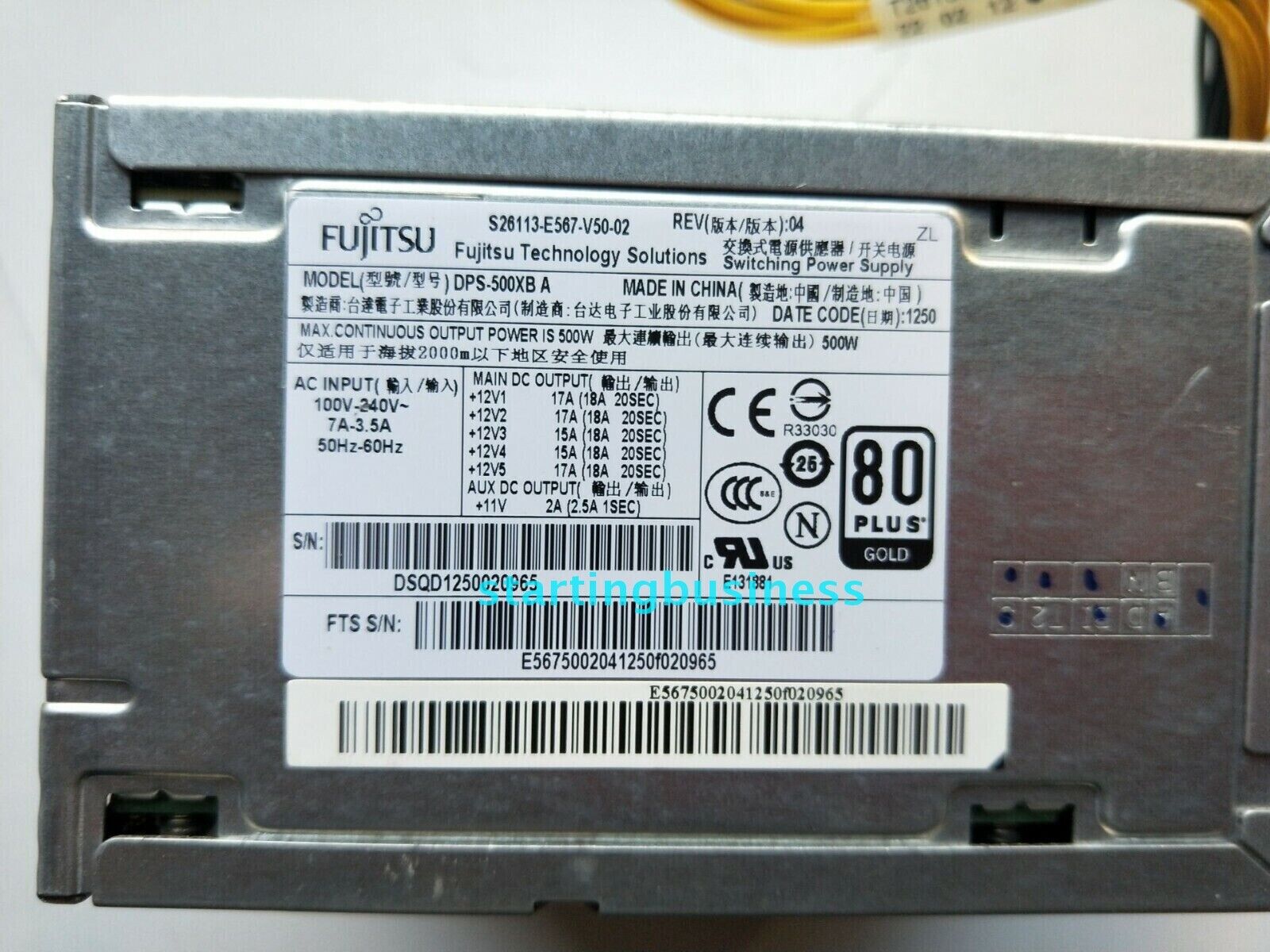 1PC Original Fujitsu S26113-E567-V50-02 DPS-500XB A server power supply 500W