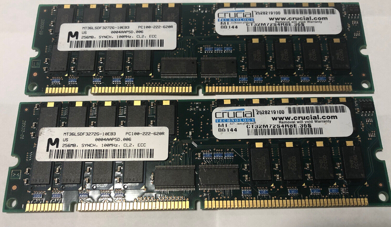 MT36LSDF3272G-10EB3 Micron 256MB SDRAM Registered ECC PC-100 100Mhz Memory 2 Pcs