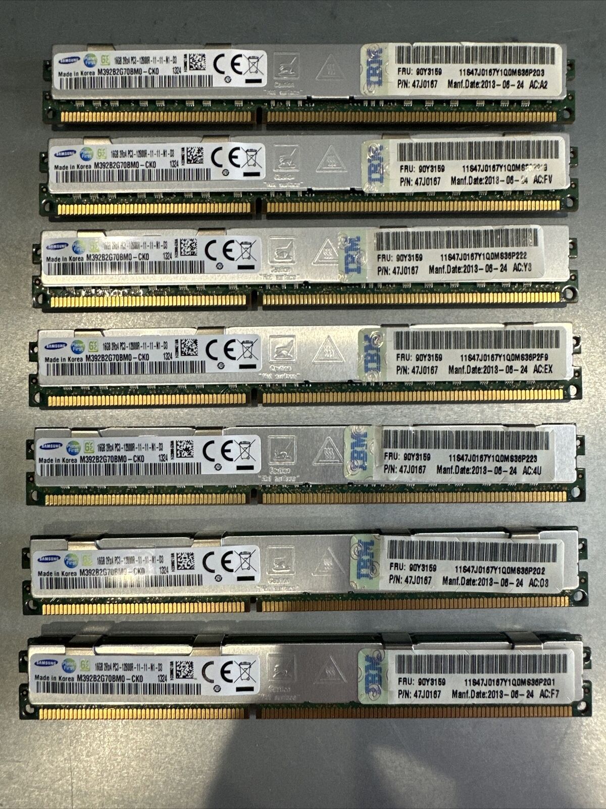 LOT 7 IBM 90Y3159 SAMSUNG 16GB 2RX4 DDR3 PC3-12800R 1600 ECC REG SERVER MEMORY
