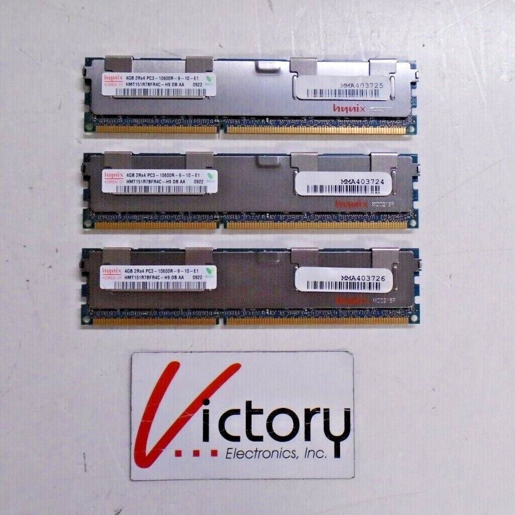 Used Hynix 4GB Server RAM LOT OF 3 | HMT151R7BFR4C-H9 DB AA | PC3-10600R 12GB