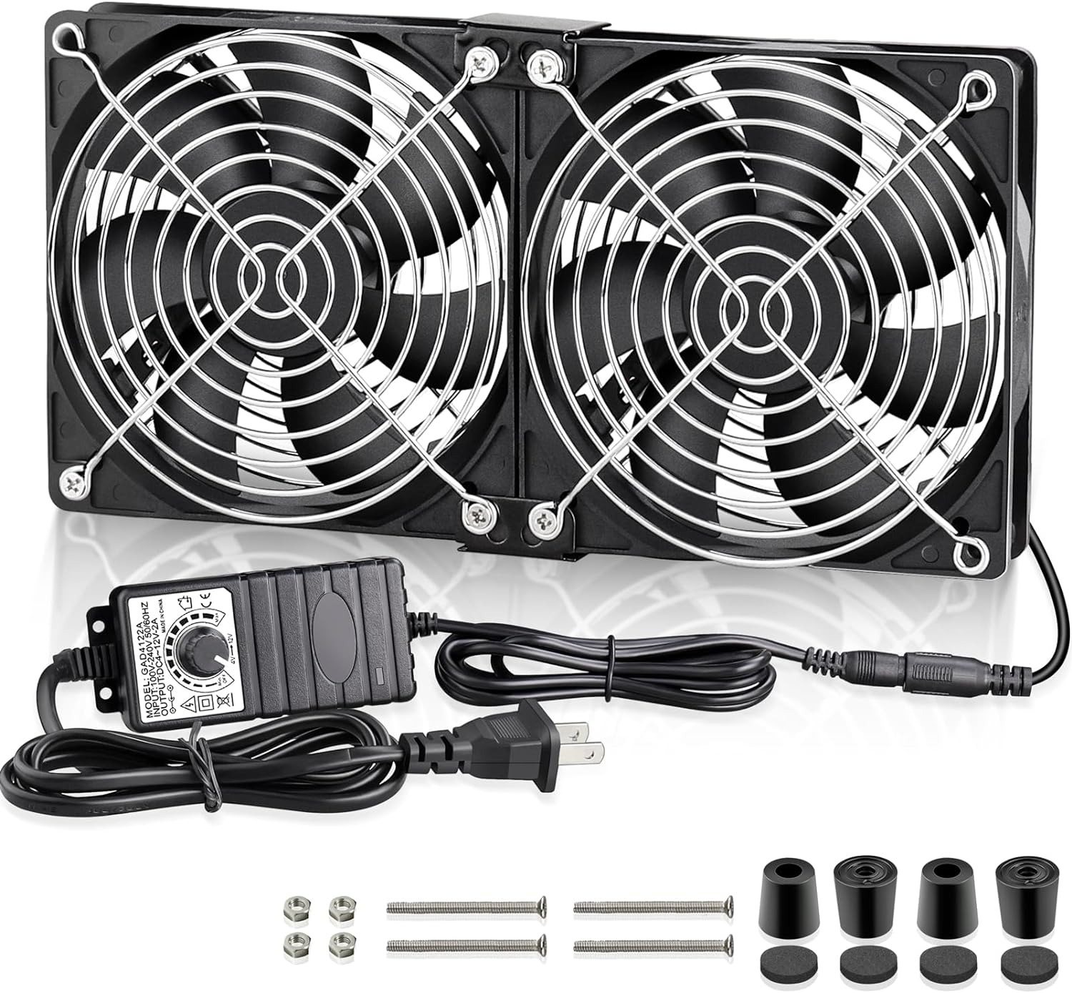 Big Airflow Dual 120Mm Fans DC 12V Powered Fan with AC 110V - 240V Speed Control