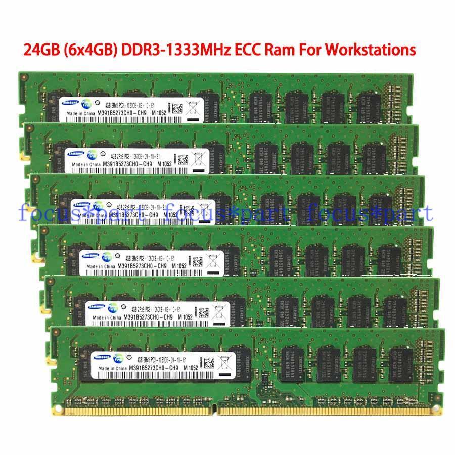 Samsung 24GB (6x 4GB) PC3-10600E 1333MHZ ECC Unbuffered PC Memory for Dell T3500