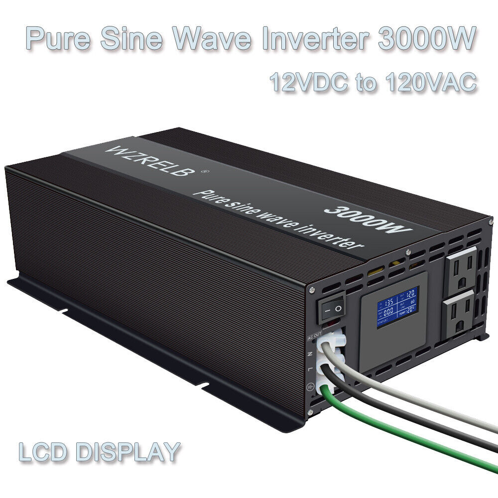 WZRELB Pure Sine Wave Inverter 3000W 12V DC Power Converter Solar System RV LCD