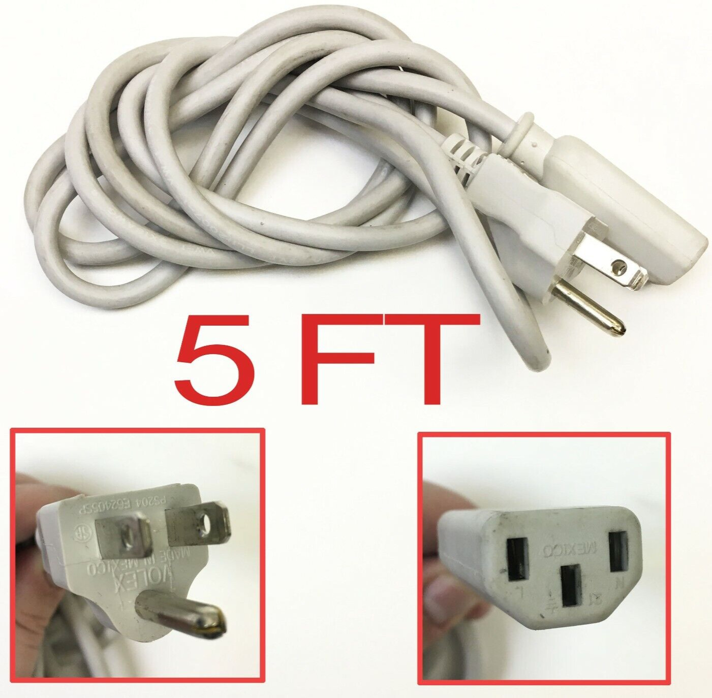 5\' Foot Volex E62405SP PS204 3 Prong Power Cord for Vintage Apple Mac Computers