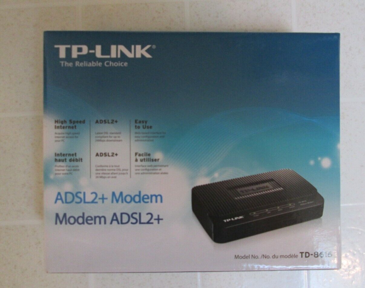 TP-LINK TD-8616 ADSL2+ Modem w/ Adapters, Manual & Disc, In Original Box