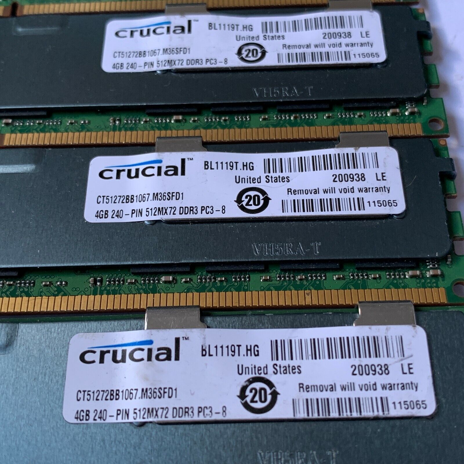 Crucial 4GB 240-PIN 512MX72 DDR3 PC3-8 CT51272BB 1067 M36SFD1 LOT OF 6