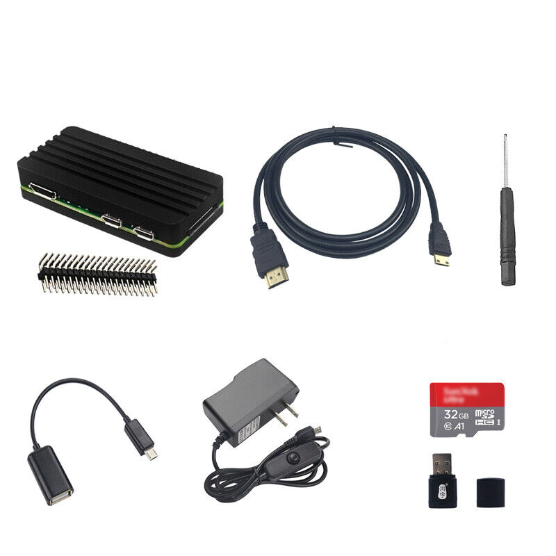 Raspberry Pi Zero 2 W Aluminum Case Kit Power Supply HDMI OTG Cable 32G SD Card