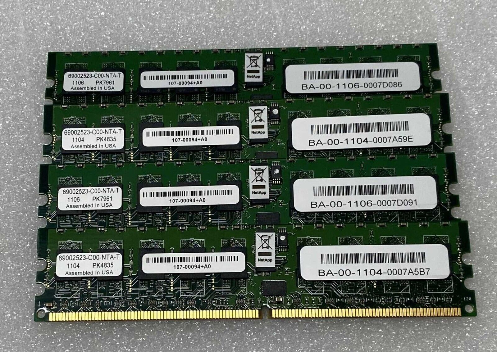 4x NETAPP 107-00094+A0 X3199-R6 2GB DIMM Memory Module for FAS3240 FAS3270 Filer