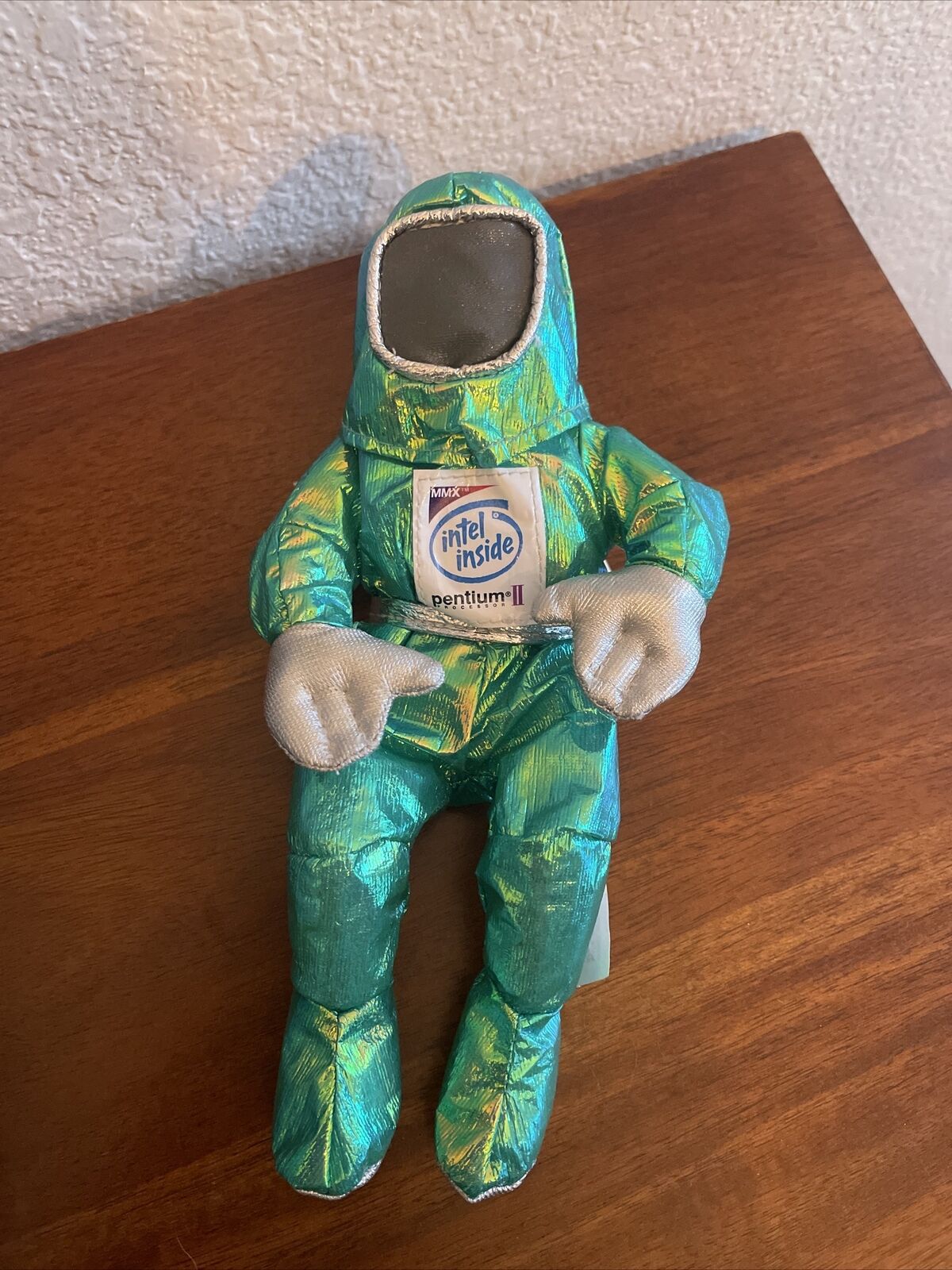 Vintage Metallic Green Intel Inside Spaceman Astronaut Doll Computer Beanie 1997