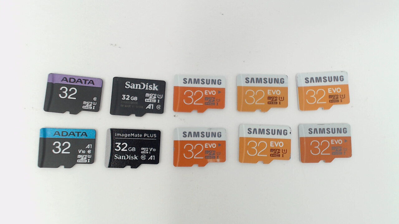 Lot of 10 - 32GB Samsung, Sandisk & ADATA Micro SD Memory Cards