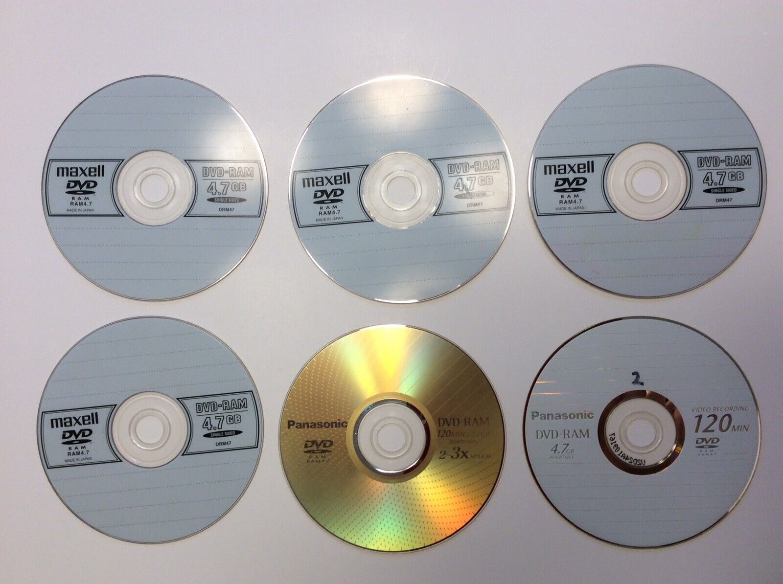 Six (6) Panasonic/Maxell DVD Ram Discs 120 min 4.7GB (Used)