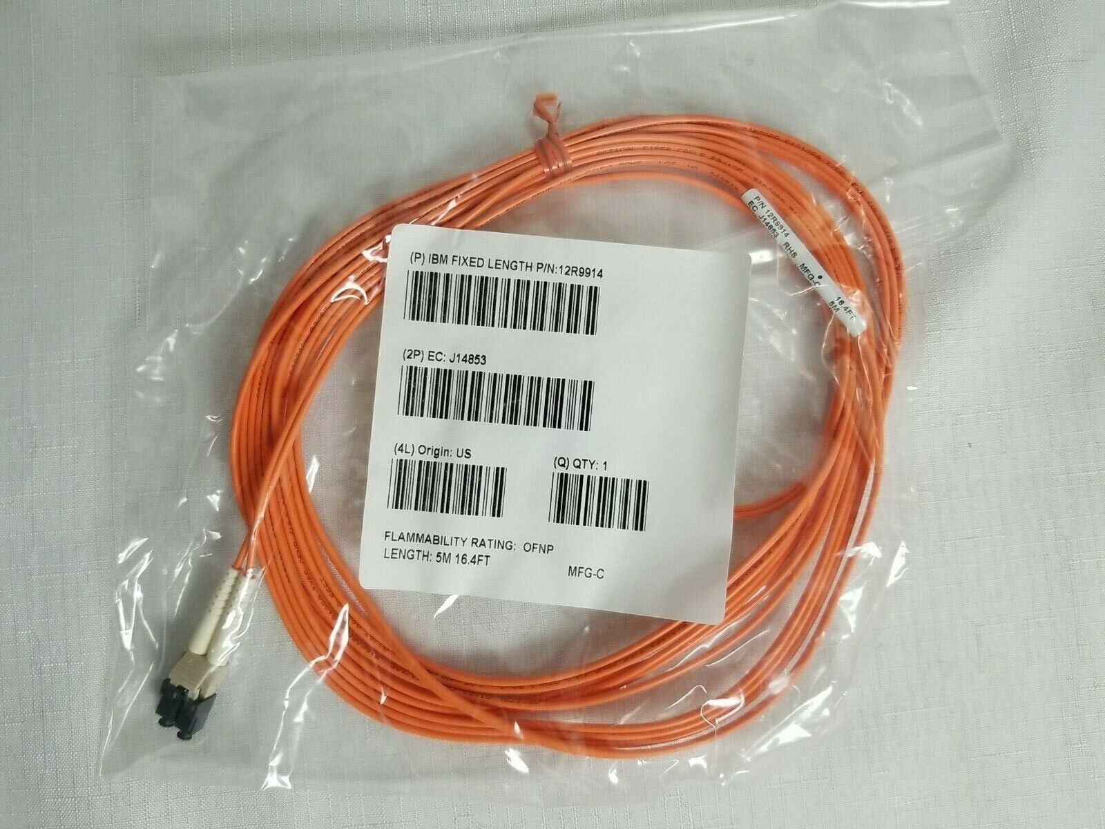 5M/16ft - LC/LC Fibre Cable 50/125 - IBM OEM - PN 12R9914  EC J14853 OFNP - New