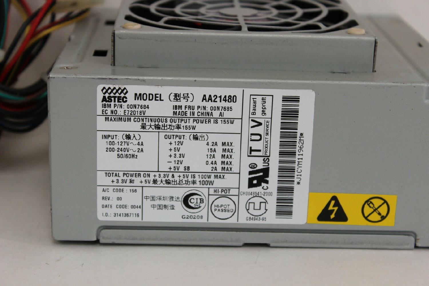 00N7684 IBM ASTEC AA21480 155W ATX POWER SUPPLY