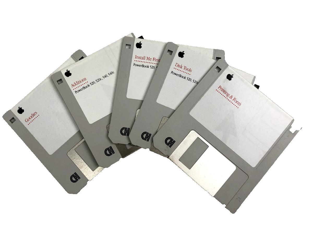 Vintage Apple Macintosh 5 Floppy Disks Powerbook 520 520c 540 540c Misc