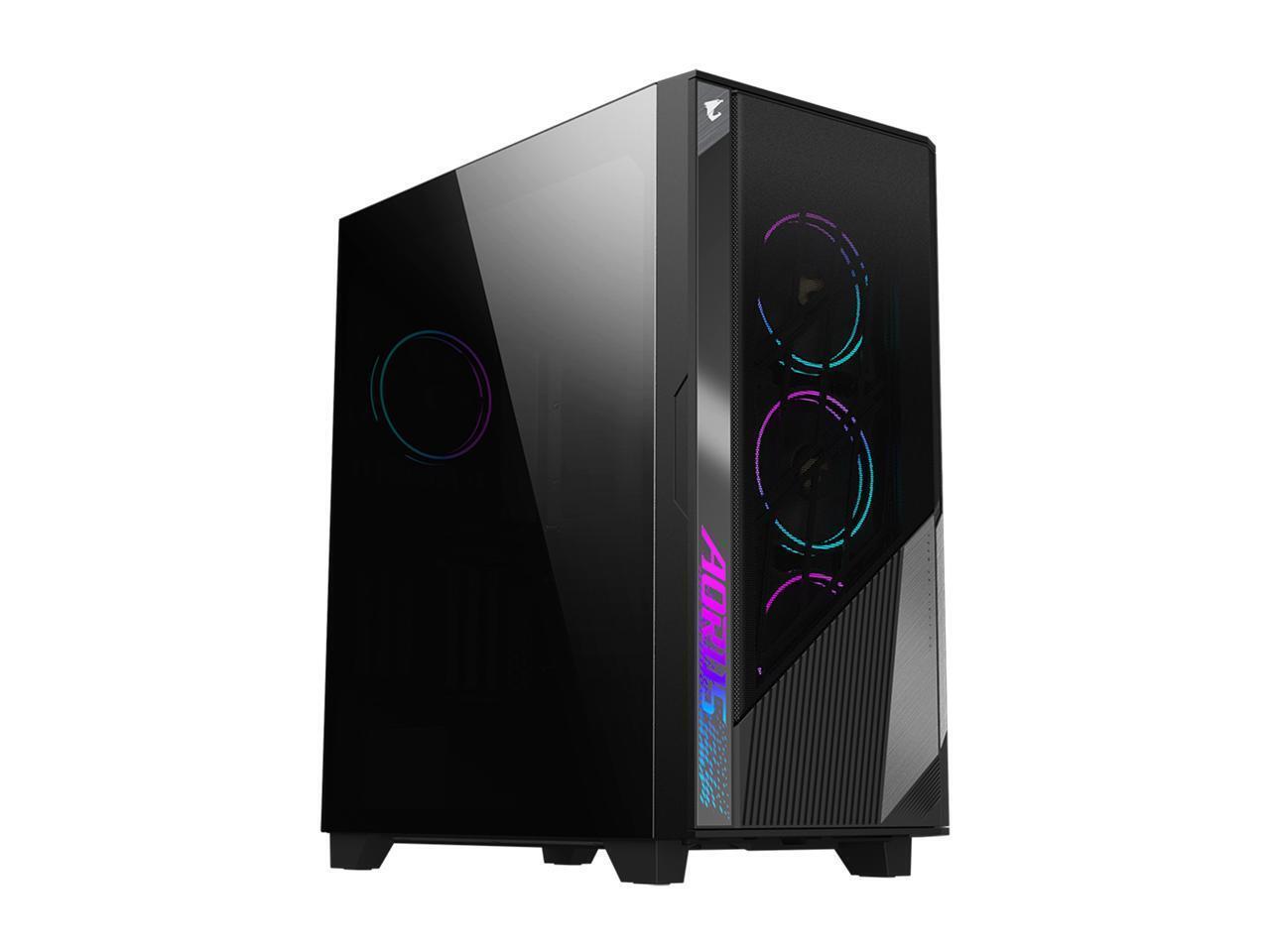 GIGABYTE AORUS C500 GLASS - Black Mid Tower PC Gaming Case, Tempered Glass, USB
