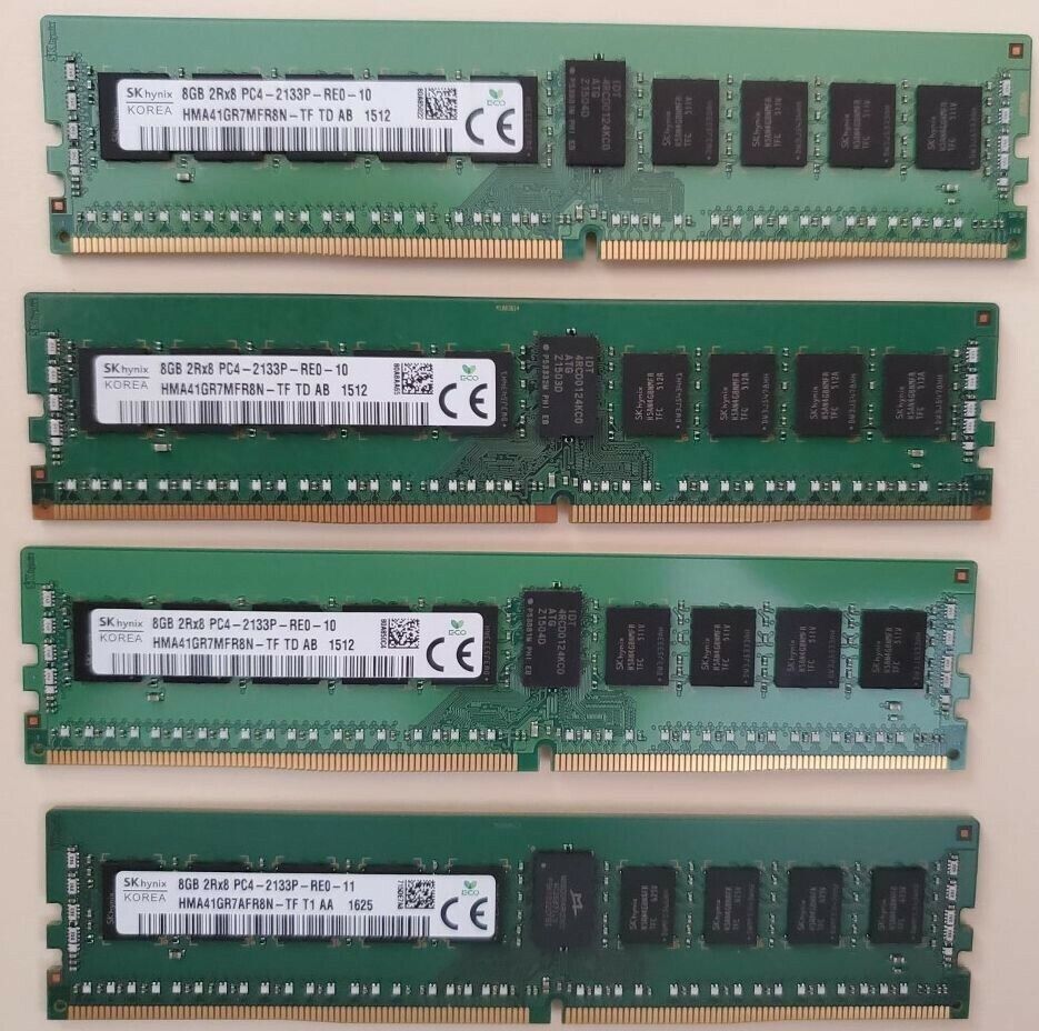 SK Hynix Lot of 4 HMA41GR7MFR8N-TF 8GB 2Rx8 PC4-2133P ECC Memory 