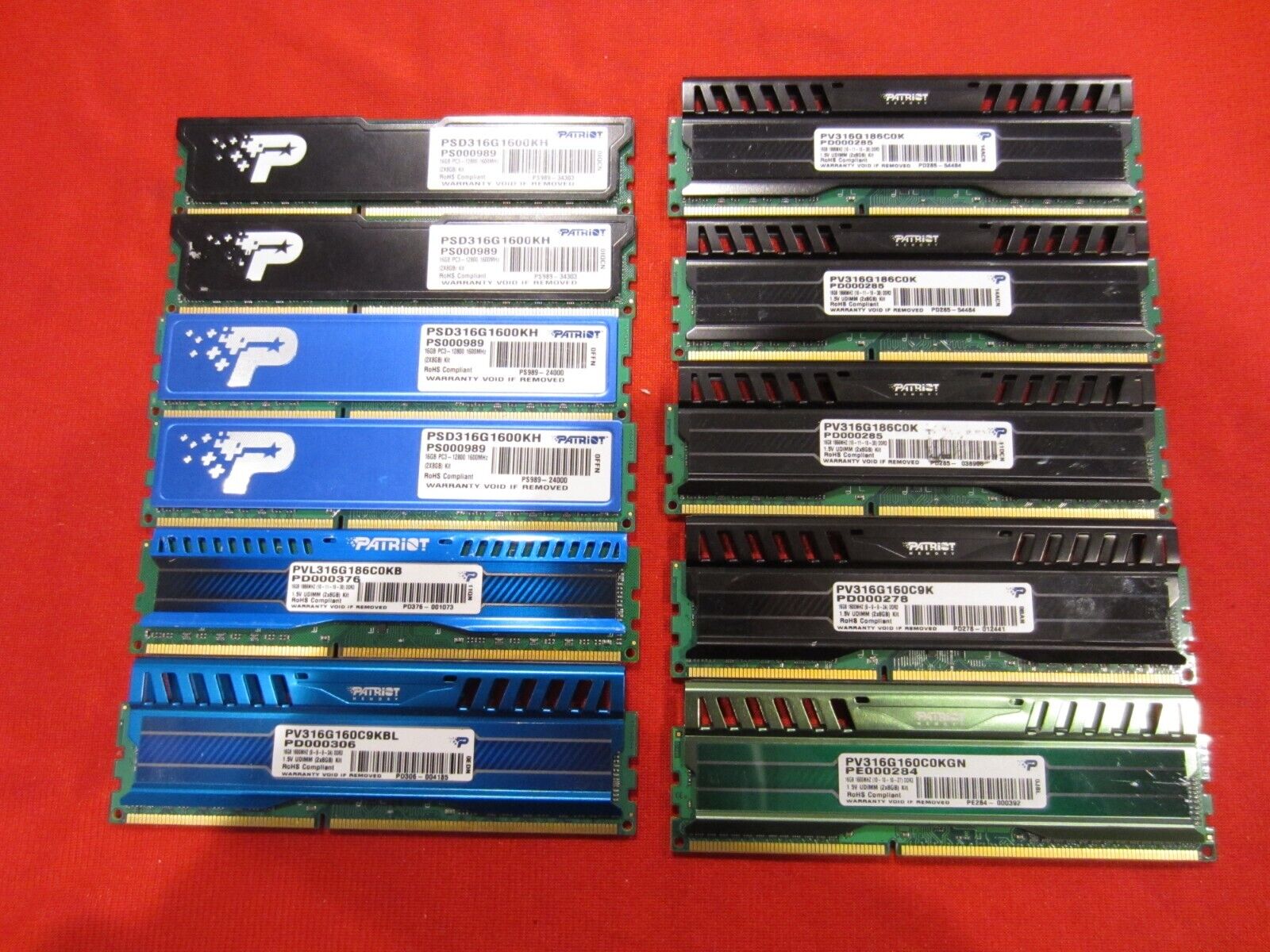 Lot of 24pcs 8GB G.Skill,Patriot,ADATA DDR3-1600/1866Mhz Udimm Memory
