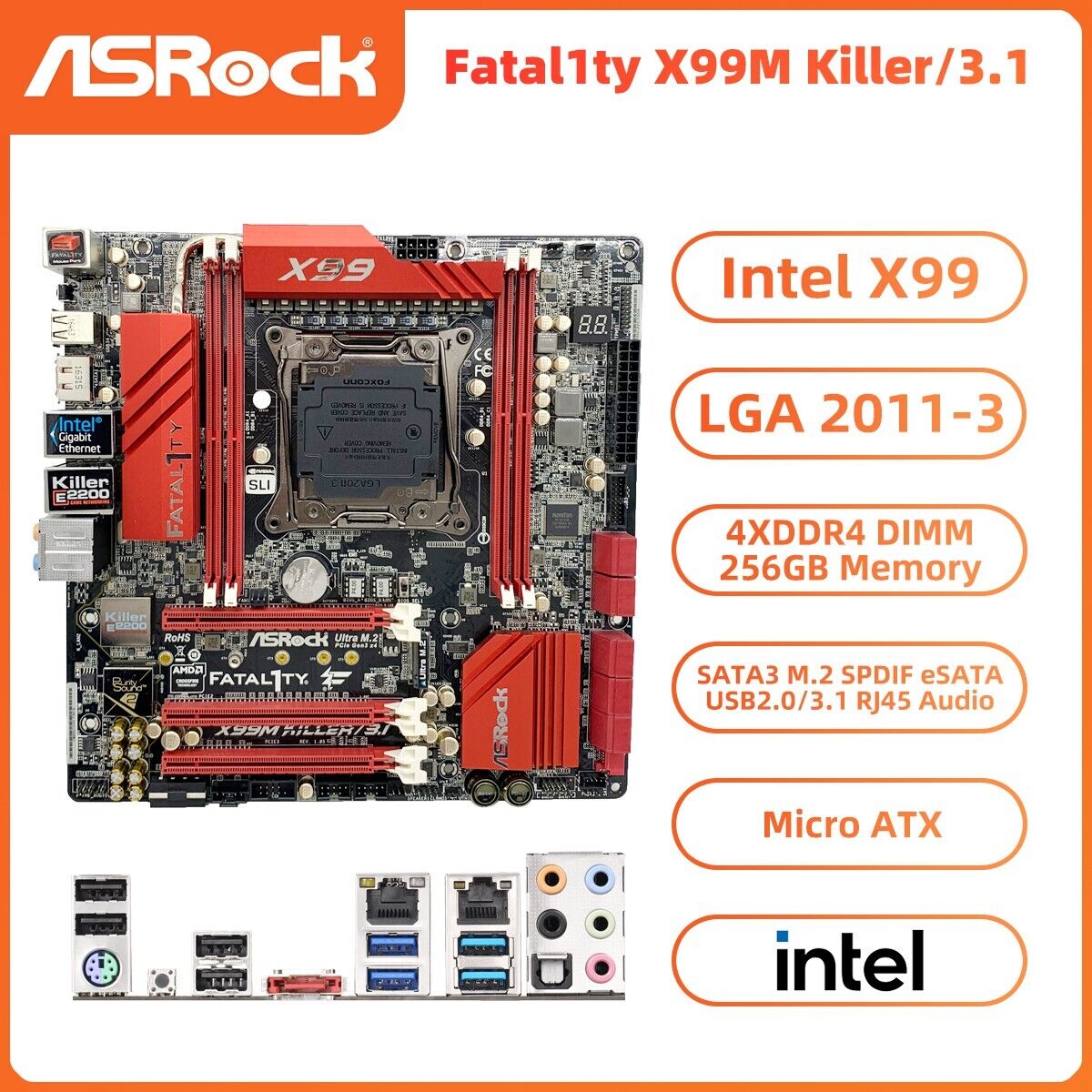 ASRock Fatal1ty X99M Killer/3.1 Motherboard Intel X99 LGA2011-3 DDR4 SATA3 SPDIF