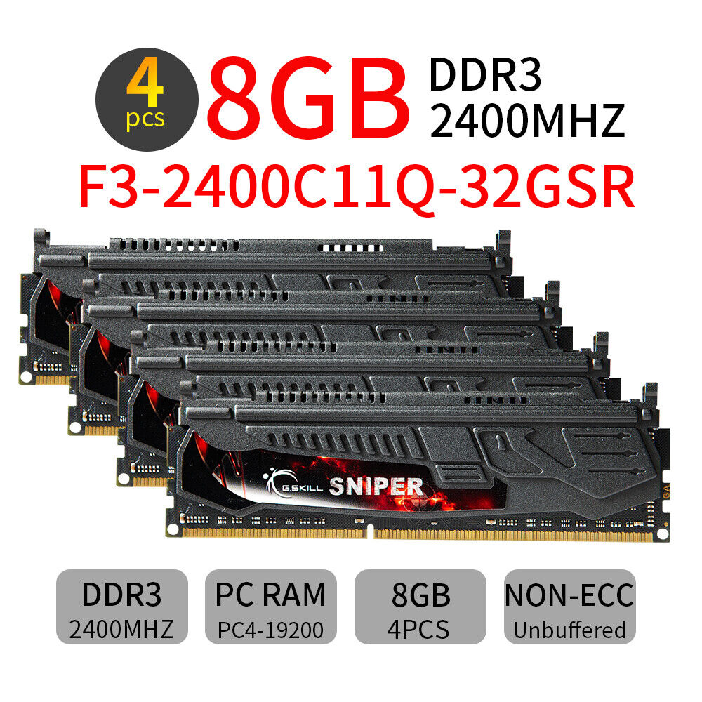 32GB 16GB 8GB 4G DDR3 2400MHz PC3-19200 240Pin DIMM OC Memory G.SKILL Sniper LOT
