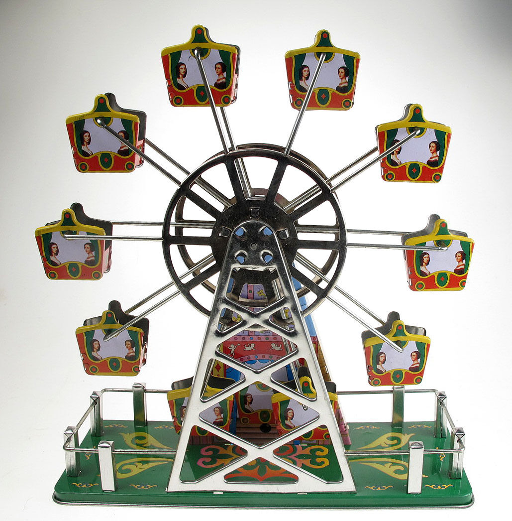 CLASSIC TIN TOY WIND-UP CLOCKWORK MUSICAL FERRIS WHEEL 2nd EDITION COLLECTIBLE