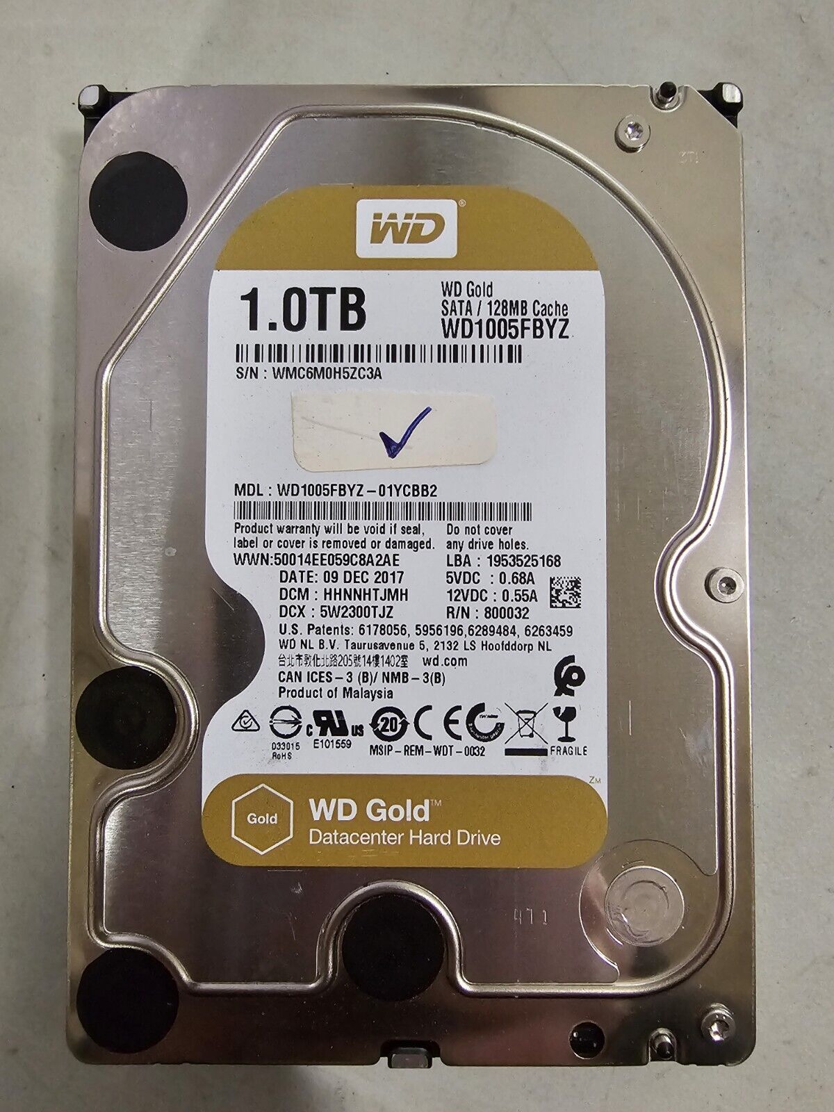 Western Digital WD Gold 1.0TB Internal Desktop Hard Drive SATA (WD1005FBYZ)