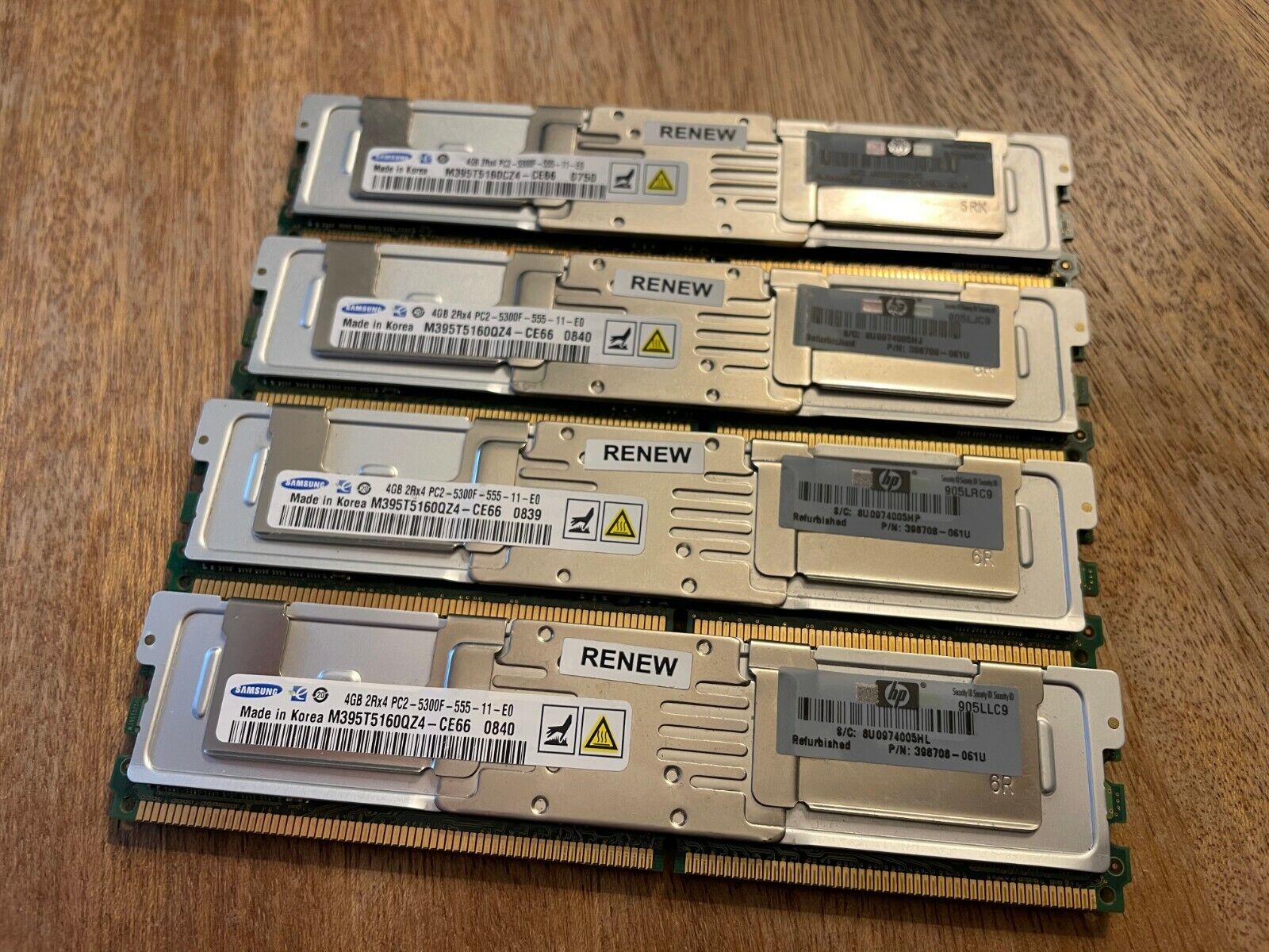 Lot of 4 Samsung 4GB 2Rx4 PC2-5300F-555-11-E0 ECC Memory Stick