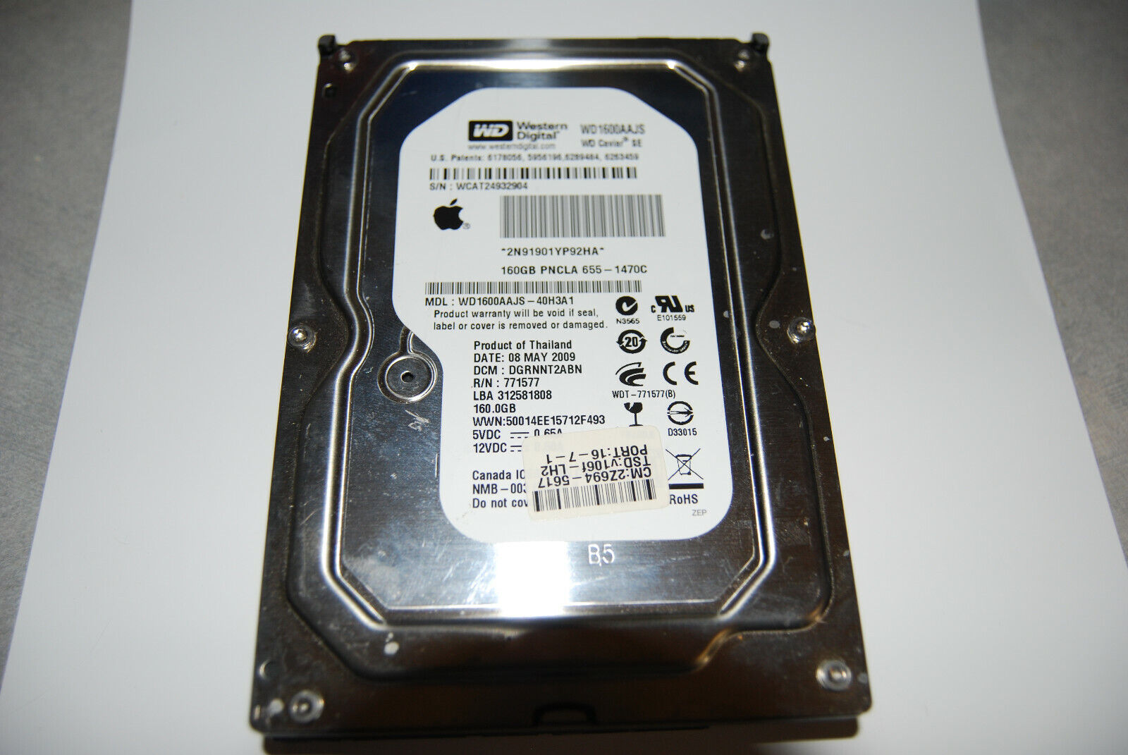 WD/Apple WD1600AAJS-40H3A1 655-1470C 160Gb SATA desktop hard drive