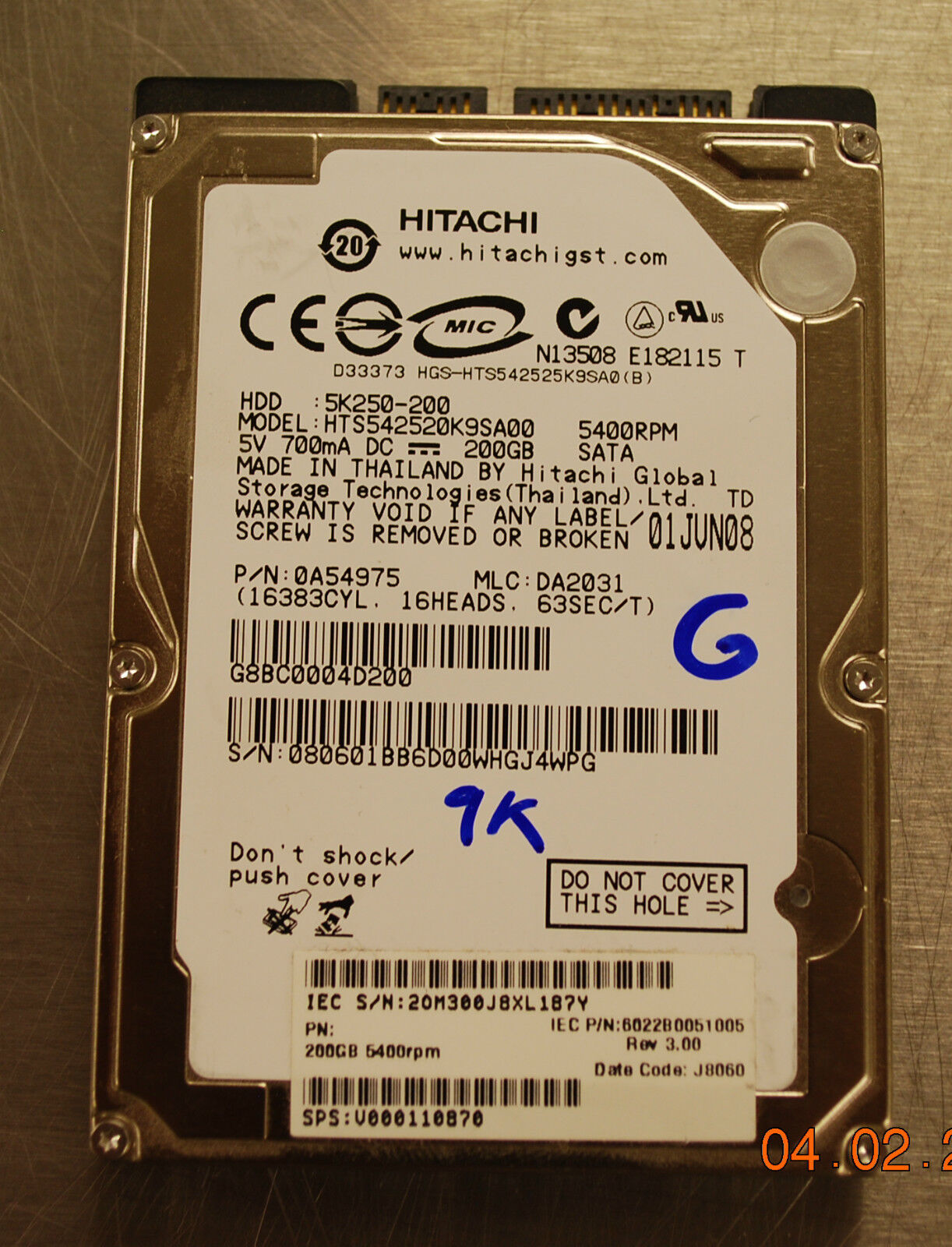 HITACHI PCB for HTS542520K9SA00 200GB SATA HDD 2.5\