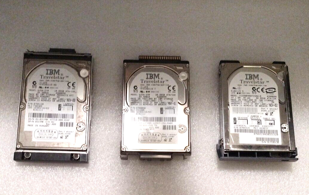 IBM 3 Mixed, Used, Untested Laptop Hard Drives HHD Gold Precious Metal Recovery