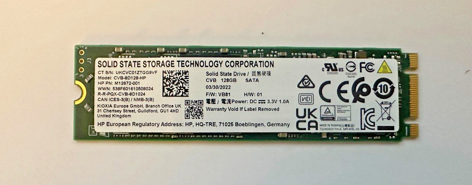 128GB M.2 2280 SSD Solid State Drive SATA CVB-8D128-HP SSSTC HP DELL