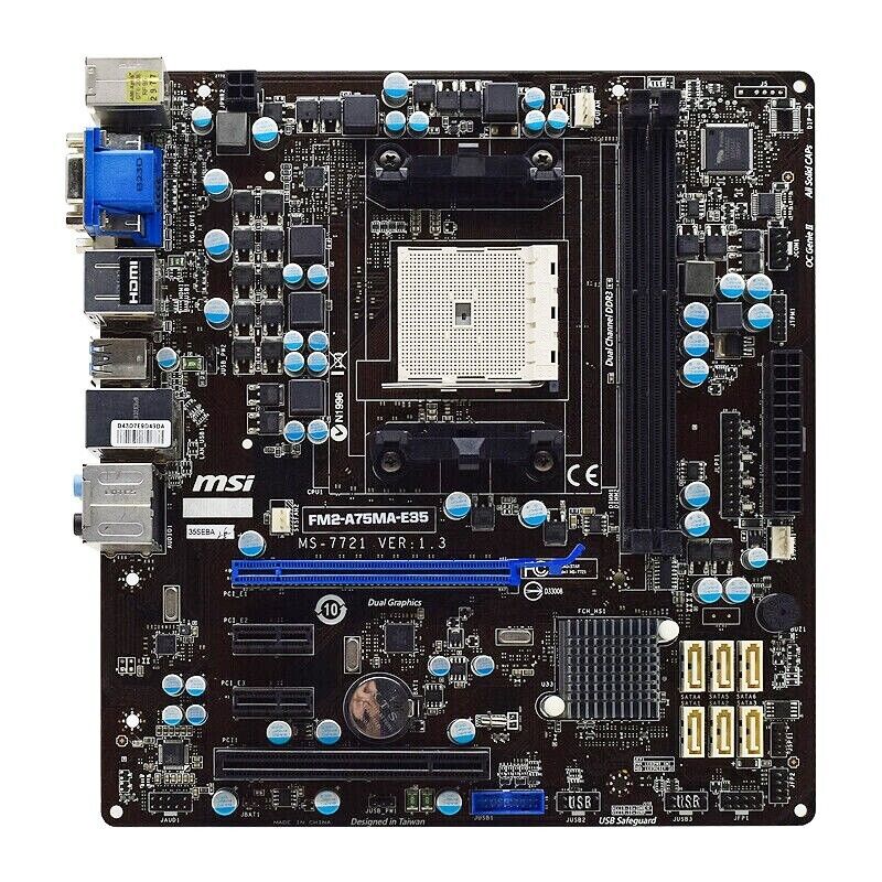 MSI FM2-A75MA-E35 Motherboard M-ATX AMD A75 Socket FM2 DDR3 32GB SATA3 HDMI VGA