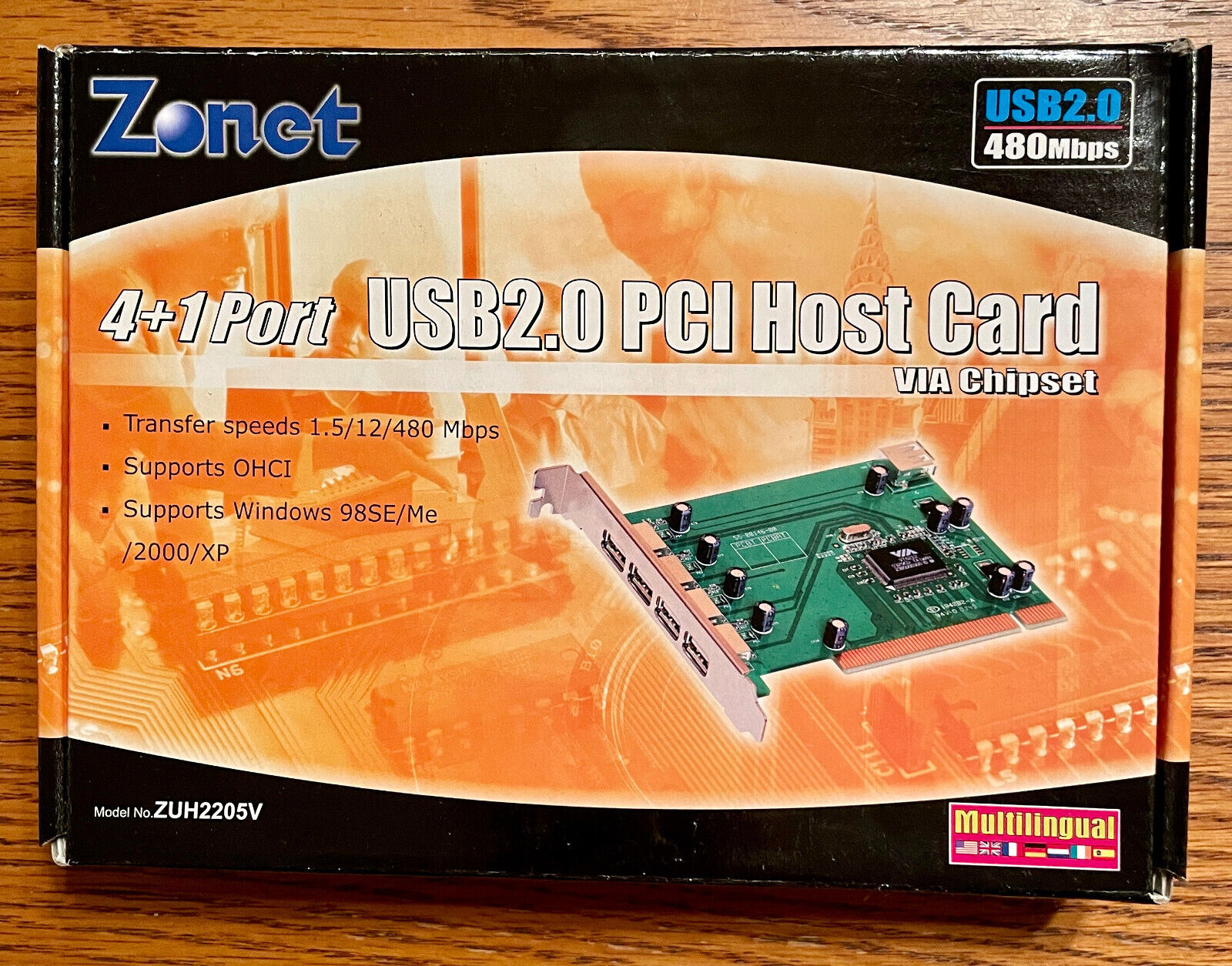 ZONET ZUH2205V-02 PCI 4+1 PORT USB 2.0 ADAPTER CARD -- open box/unused