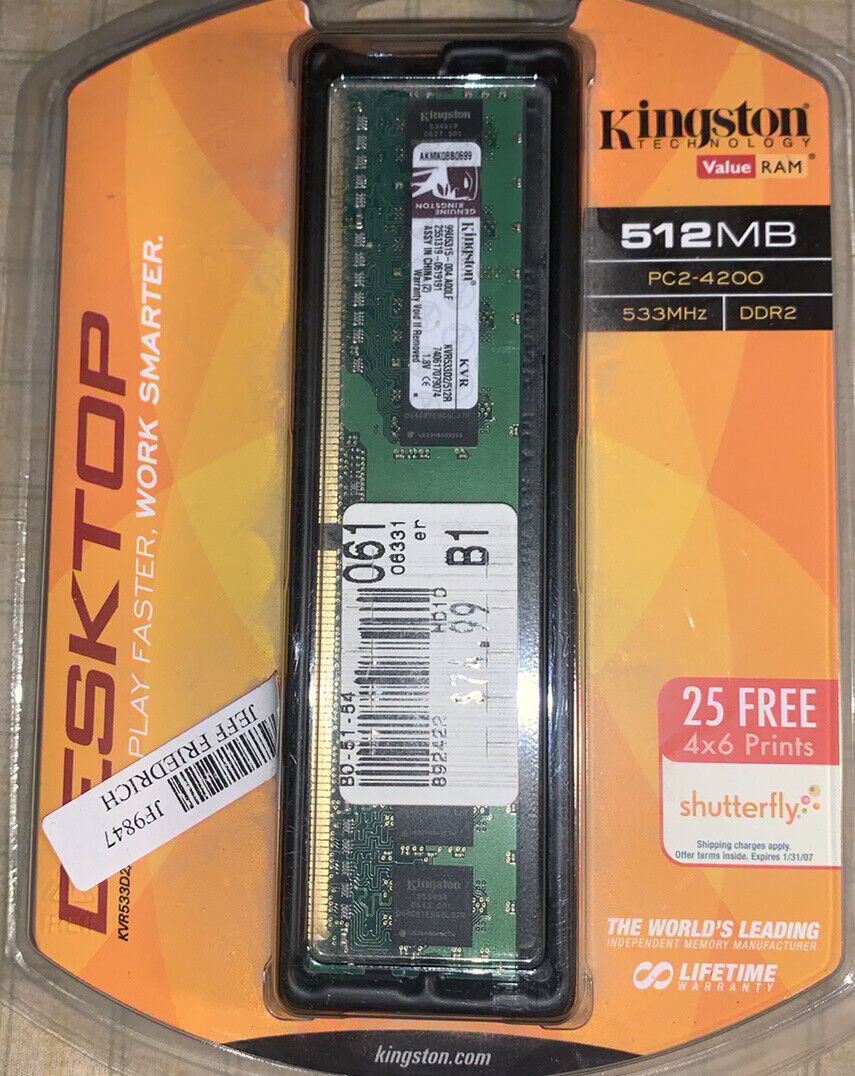 Rare Genuine Kingston KVR533D2/512R - 512MB DDR2 PC2-4200 Memory Mfg Sealed 2006
