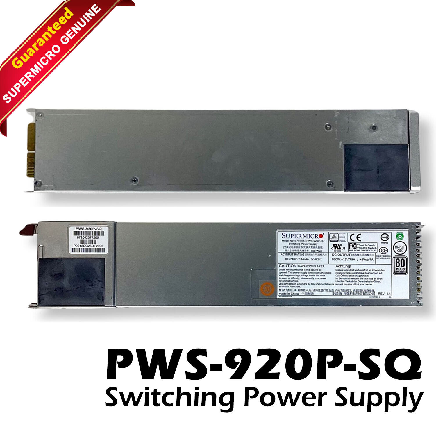 SuperMicro 920W Hot Swap 1U 80+ Platinum Switching Power Supply PWS-920P-SQ